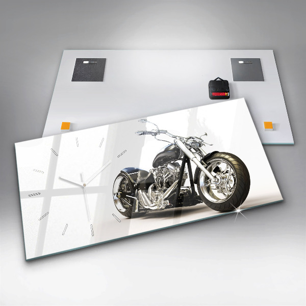 Glass wall clock rectangular Black motorcycle