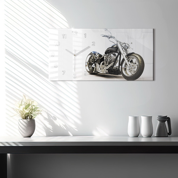 Glass wall clock rectangular Black motorcycle