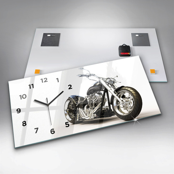 Glass wall clock rectangular Black motorcycle