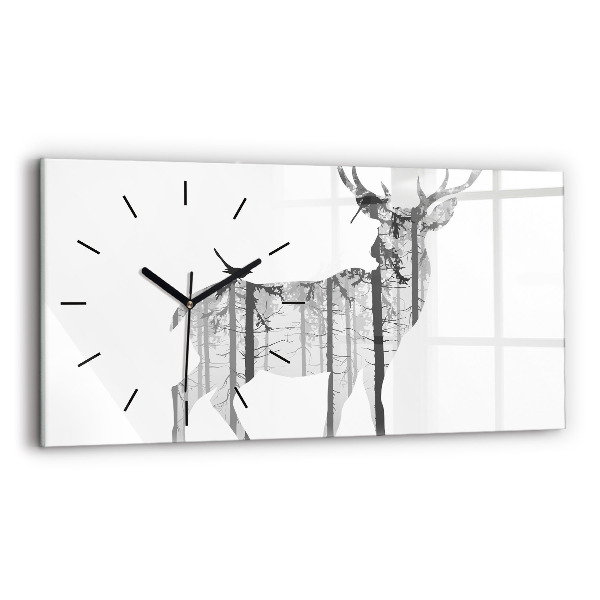 Glass wall clock rectangular Silhouette of a deer Forest
