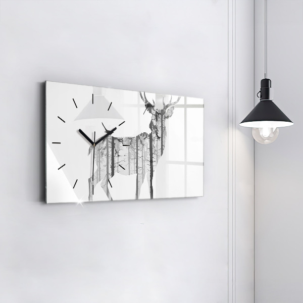 Glass wall clock rectangular Silhouette of a deer Forest