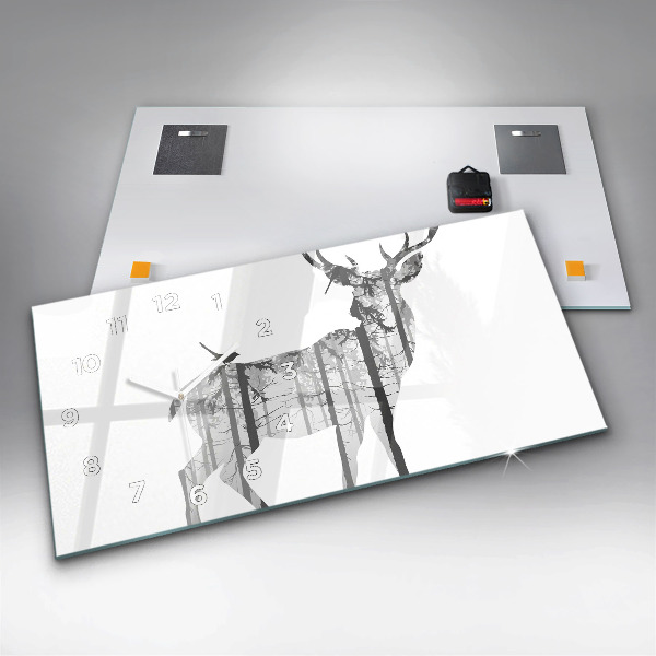 Glass wall clock rectangular Silhouette of a deer Forest