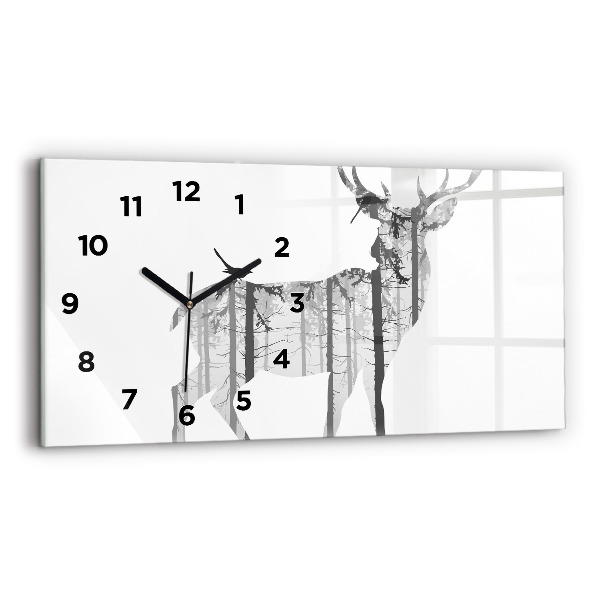 Glass wall clock rectangular Silhouette of a deer Forest