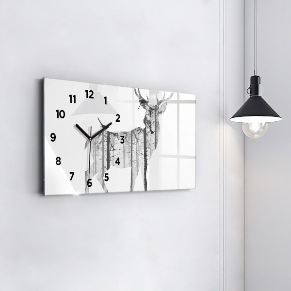 Glass wall clock rectangular Silhouette of a deer Forest