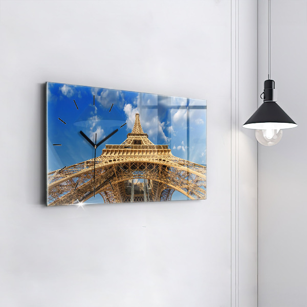 Glass wall clock rectangular France Eiffel Tower