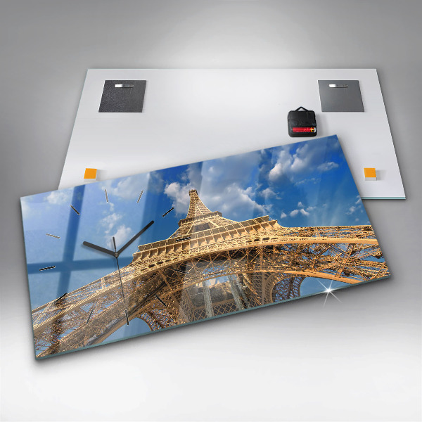 Glass wall clock rectangular France Eiffel Tower