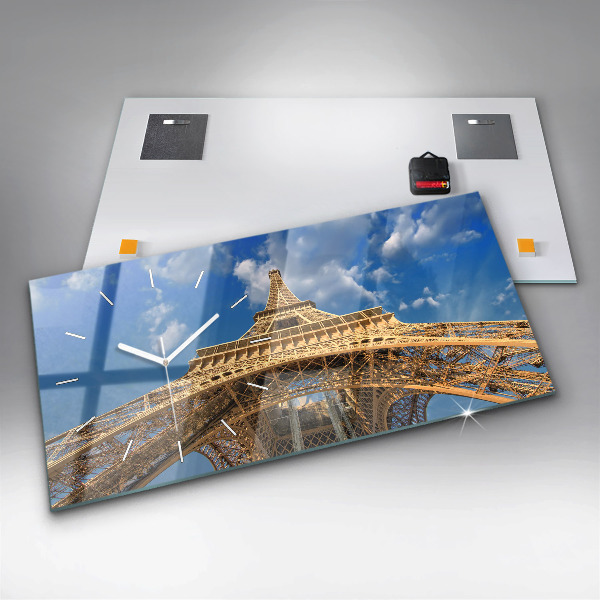 Glass wall clock rectangular France Eiffel Tower