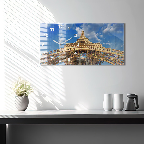 Glass wall clock rectangular France Eiffel Tower