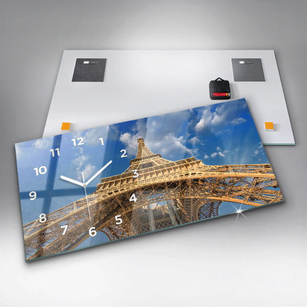 Glass wall clock rectangular France Eiffel Tower