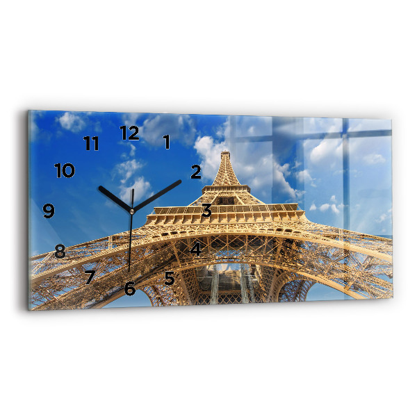 Glass wall clock rectangular France Eiffel Tower