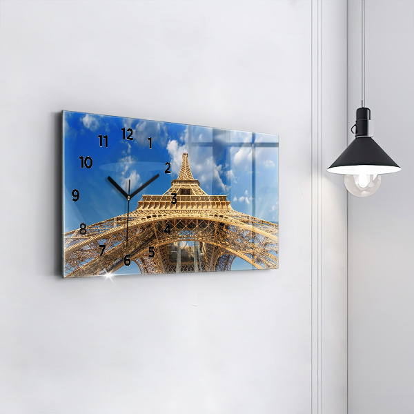 Glass wall clock rectangular France Eiffel Tower