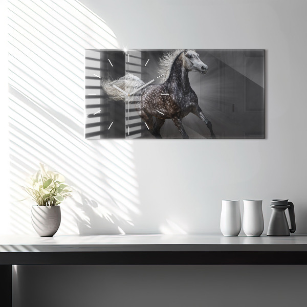 Glass wall clock rectangular Galloping horse