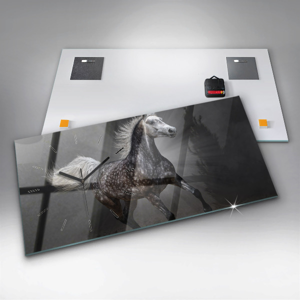 Glass wall clock rectangular Galloping horse