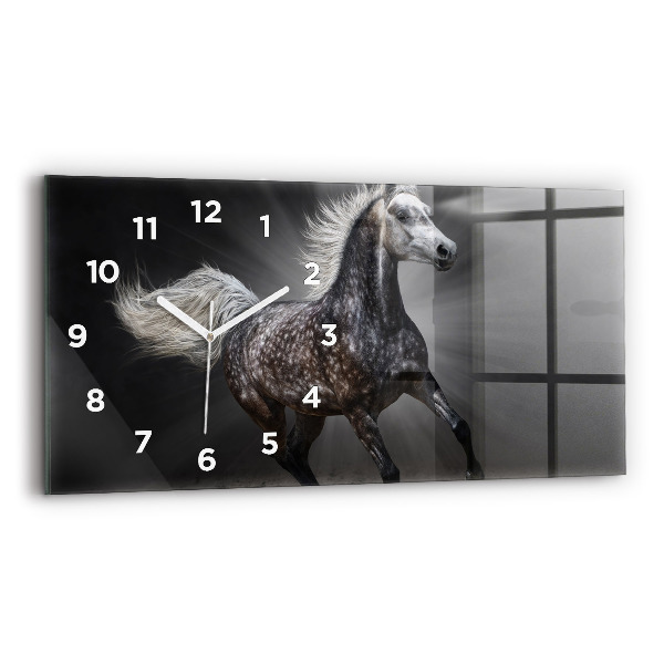 Glass wall clock rectangular Galloping horse