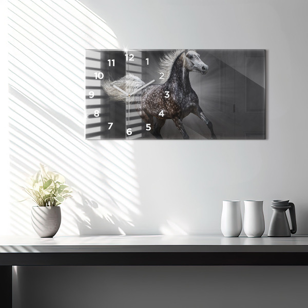Glass wall clock rectangular Galloping horse