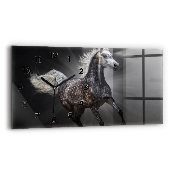Glass wall clock rectangular Galloping horse