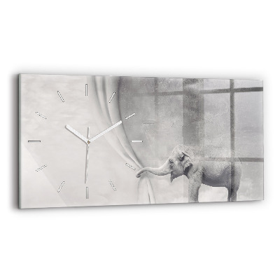 Glass wall clock rectangular Elephant