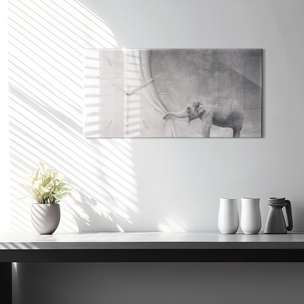 Glass wall clock rectangular Elephant