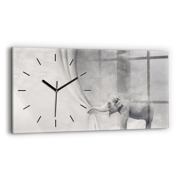 Glass wall clock rectangular Elephant