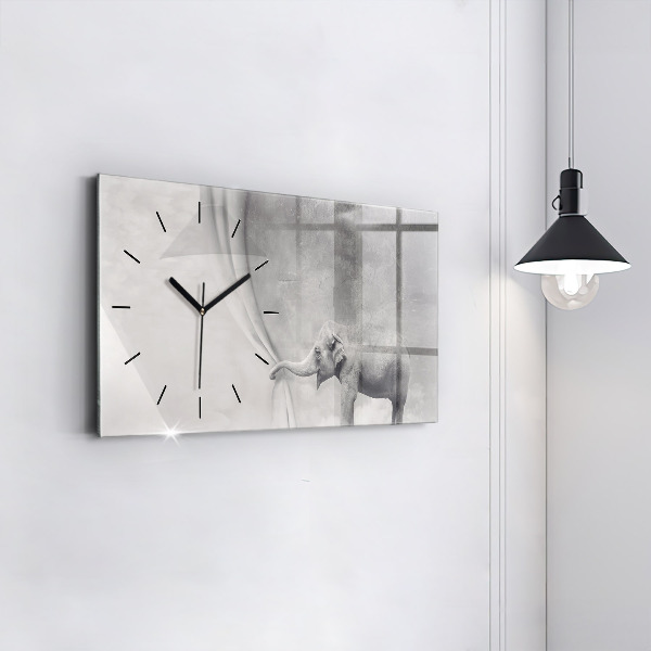 Glass wall clock rectangular Elephant