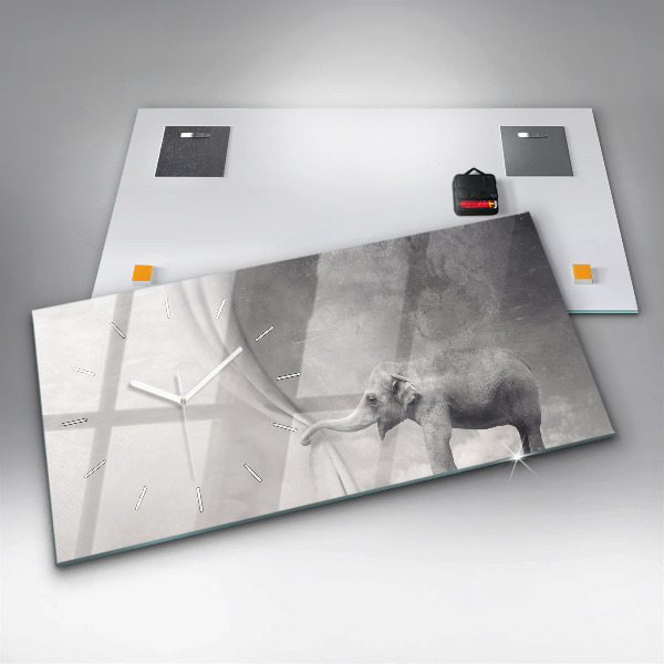 Glass wall clock rectangular Elephant