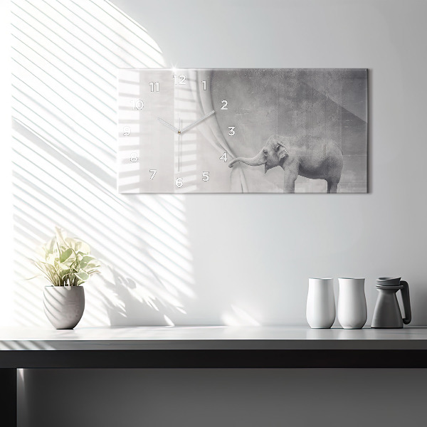 Glass wall clock rectangular Elephant