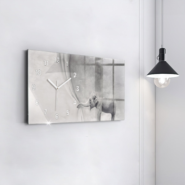Glass wall clock rectangular Elephant