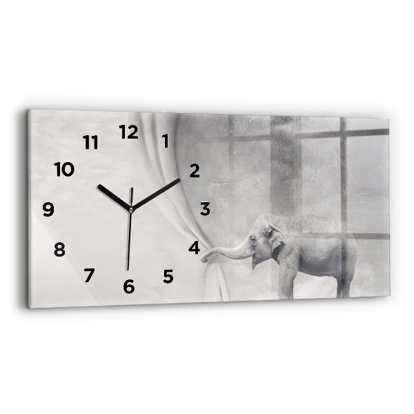 Glass wall clock rectangular Elephant