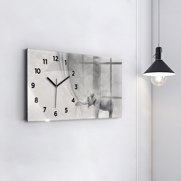 Glass wall clock rectangular Elephant