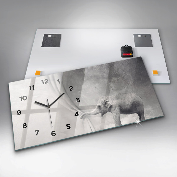 Glass wall clock rectangular Elephant