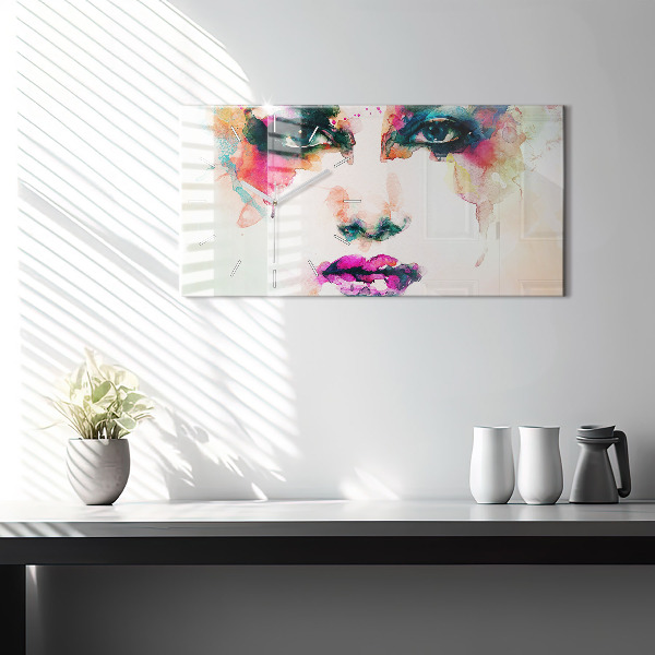 Glass wall clock rectangular Abstract woman face