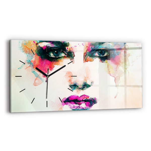 Glass wall clock rectangular Abstract woman face