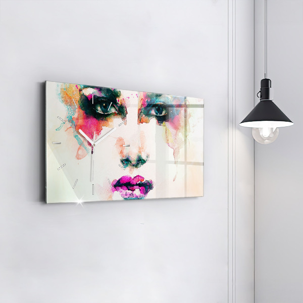 Glass wall clock rectangular Abstract woman face
