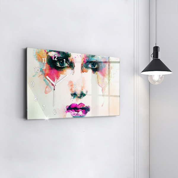 Glass wall clock rectangular Abstract woman face