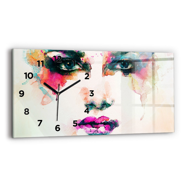 Glass wall clock rectangular Abstract woman face