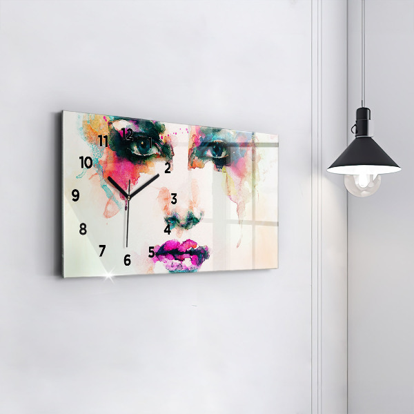 Glass wall clock rectangular Abstract woman face