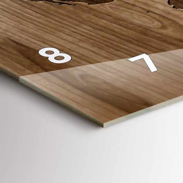 Glass wall clock rectangular World map on wood