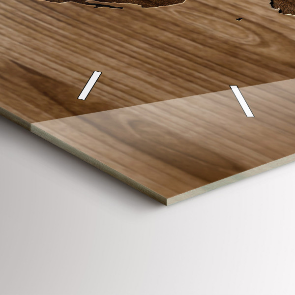 Glass wall clock rectangular World map on wood