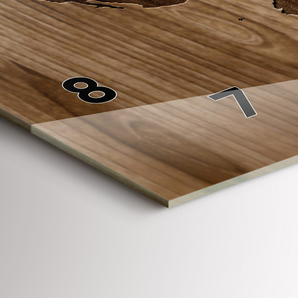 Glass wall clock rectangular World map on wood