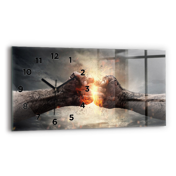 Glass wall clock rectangular Fists Strength Power