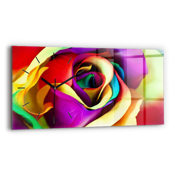 Glass wall clock rectangular Rainbow Rose
