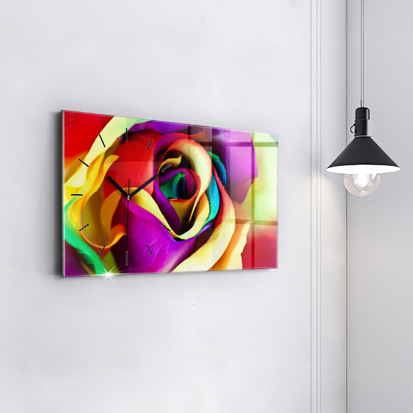 Glass wall clock rectangular Rainbow Rose