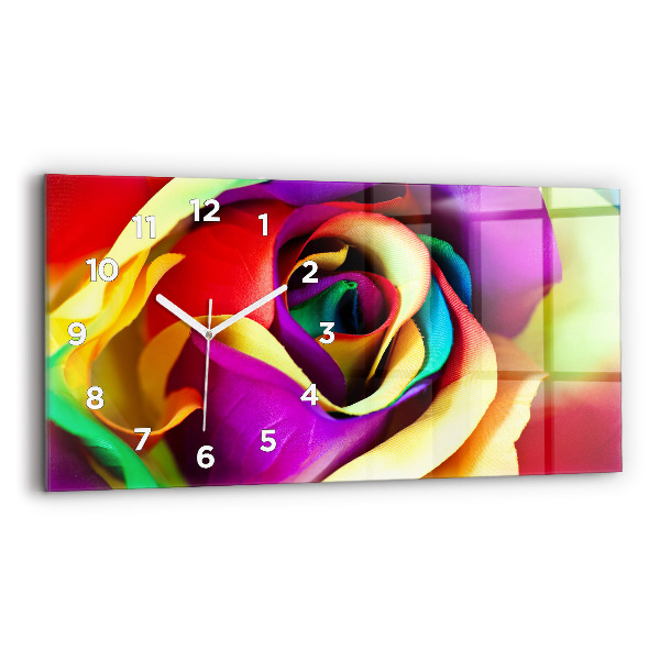 Glass wall clock rectangular Rainbow Rose
