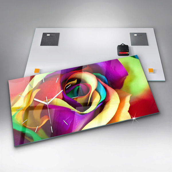 Glass wall clock rectangular Rainbow Rose