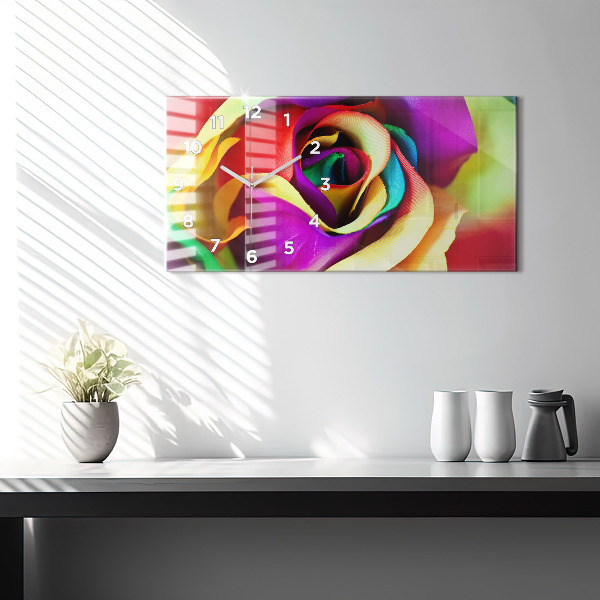 Glass wall clock rectangular Rainbow Rose
