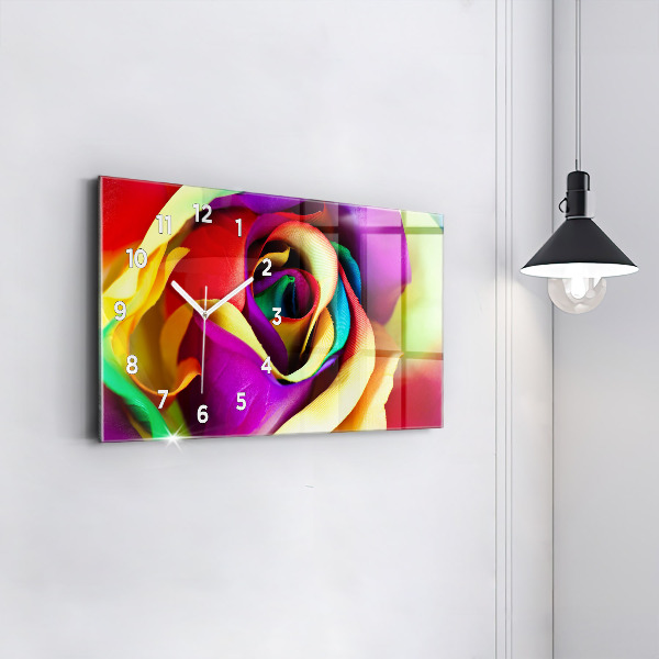 Glass wall clock rectangular Rainbow Rose