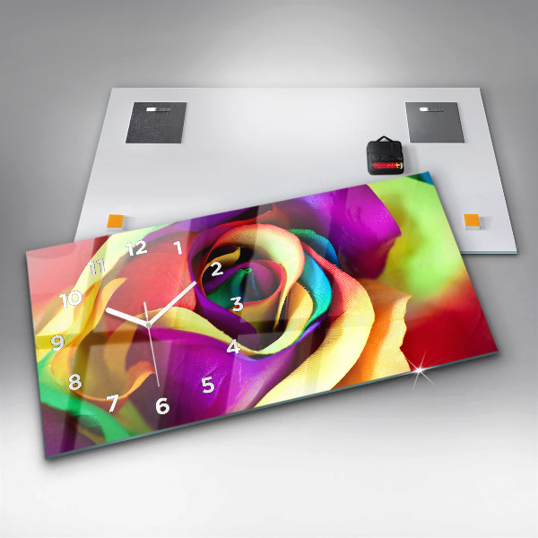 Glass wall clock rectangular Rainbow Rose