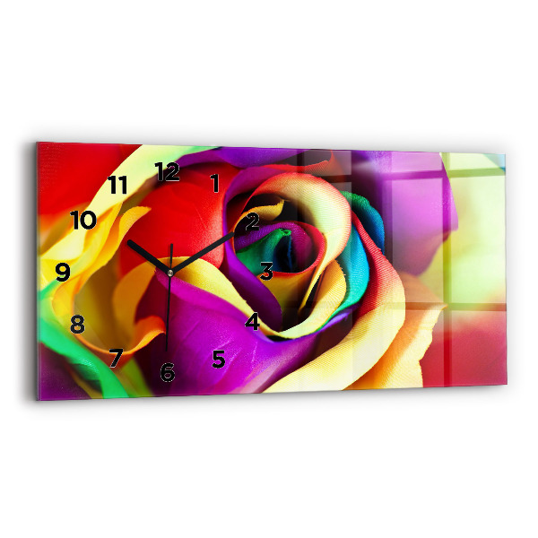 Glass wall clock rectangular Rainbow Rose