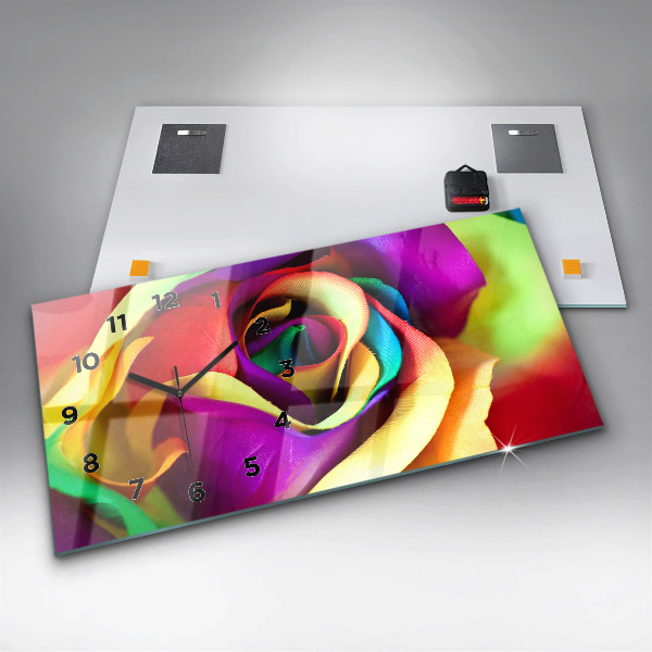 Glass wall clock rectangular Rainbow Rose