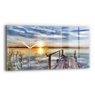 Glass wall clock rectangular Lake Sunset